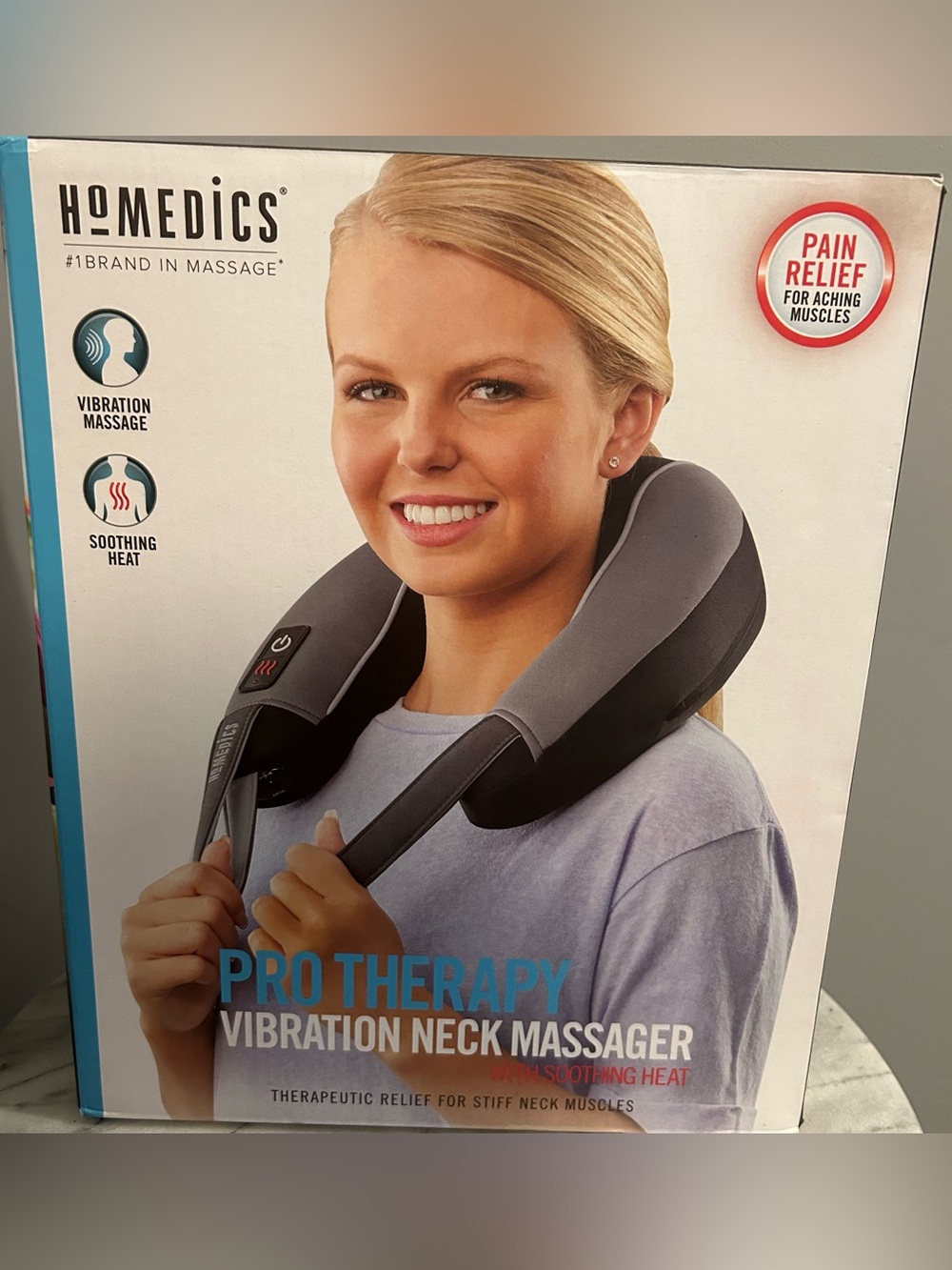 HomeMedics Pro Therapy Vibration Neck Massager with Soothing Heat- Grey